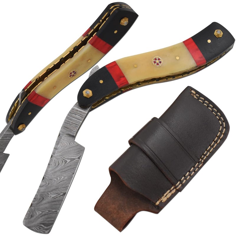 Old Ram Straight Razor | High Hardness Real Damascus Steel Cutthroat Straight Edge-Blade Barber Razor (329) - Image 1